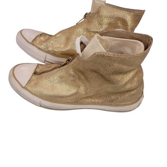 Converse All Star CTAS Shroud Gold Metallic High-Top Sneakers With Zipper Closur - Picture 2 of 9